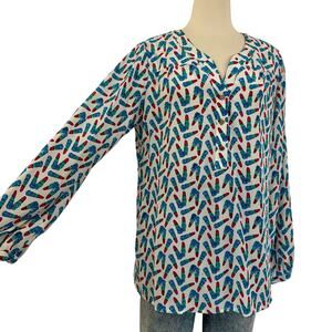 Lilly Pulitzer Silk Blouse Top Lipstick Kissy Kiss Print Long Sleeves | Size L